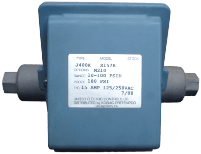 United Electric Differential Pressure Switch, 400 Series Type J400K Models S147B & S157B